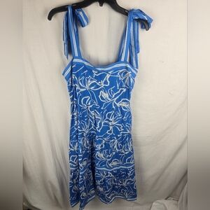 NWT Umgee Blue and White Floral Midi Dress with Tie Straps Sz M
